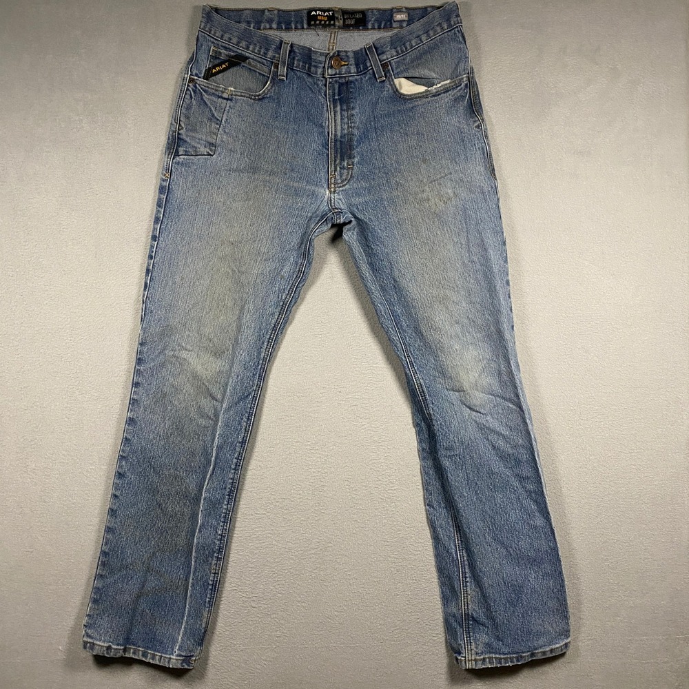 Ariat Rebar M4 DuraStretch Jeans Mens 35x32 Blue Boot Cut Workwear 10016221